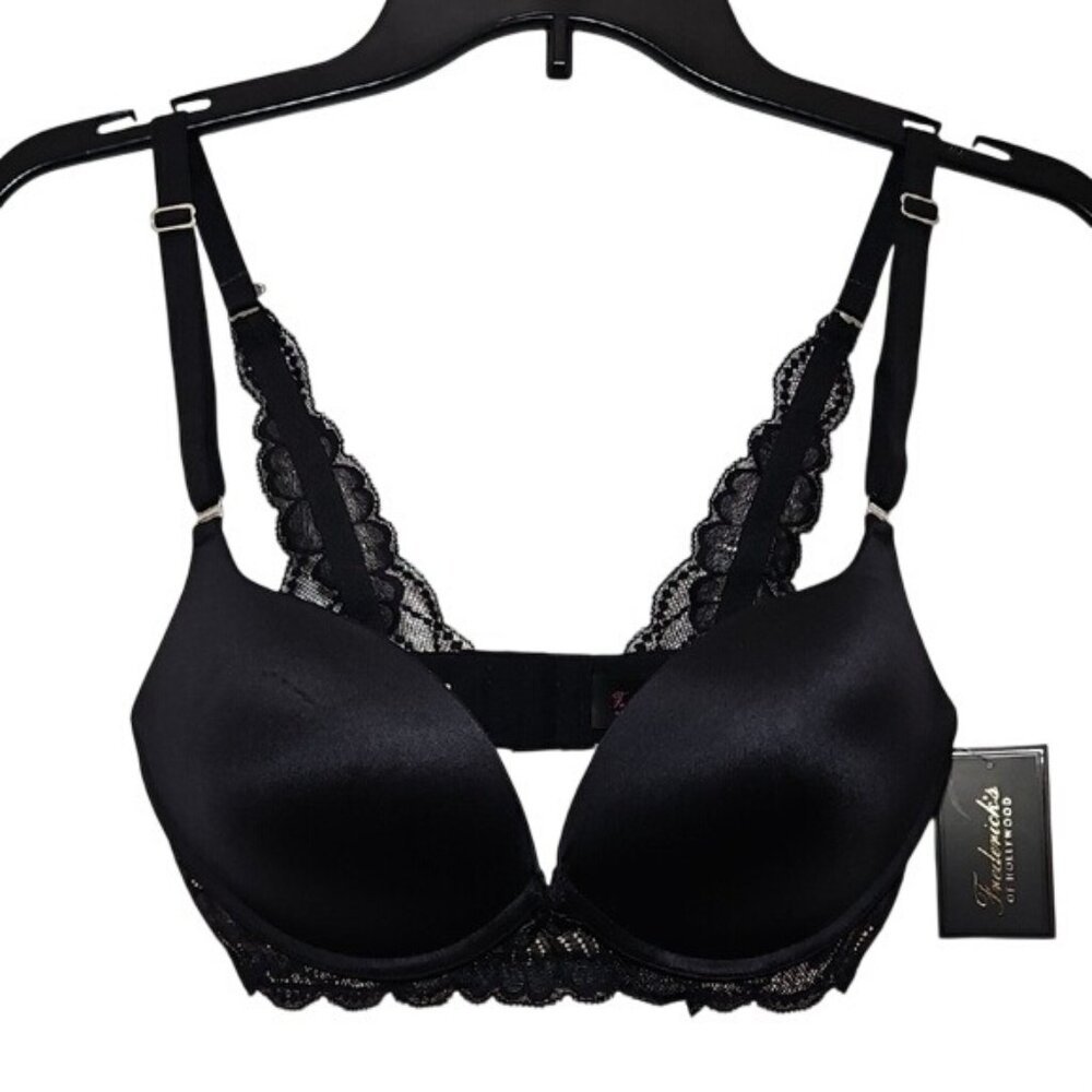 Frederick's Of Hollywood Julieta Black Lace Trim Foam Padded Push-Up Bra 34D New